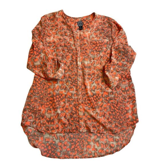 Clara Sun Woo Tunic Animal Print 3/4 Sleeves Boxy Relaxed Button Front Size XL - Picture 2 of 10